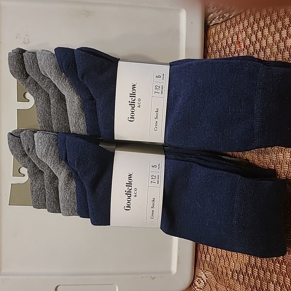 Good Fellow Crew Socks  5 pair, Grey and blue - Picture 1 of 3